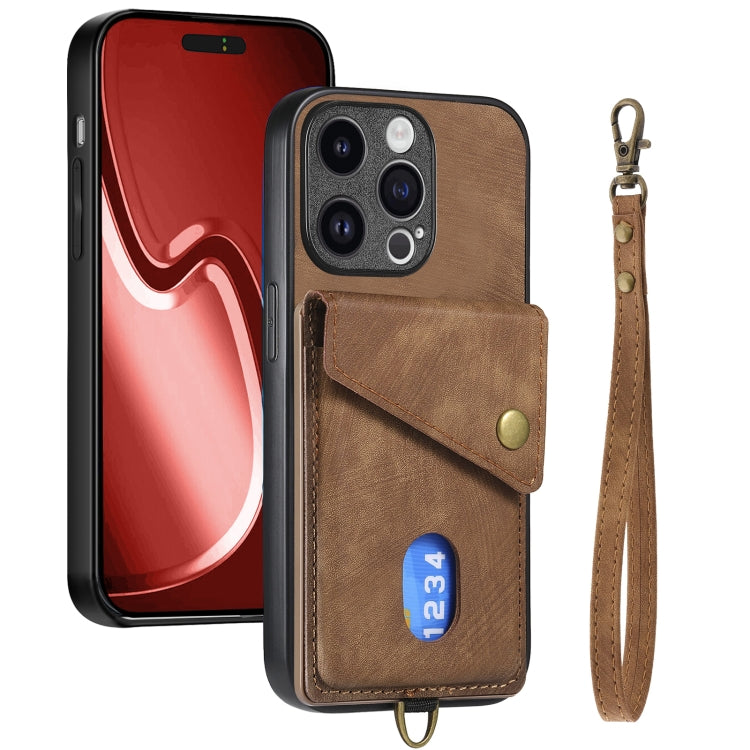 For iPhone 15 Pro Max Retro Card Wallet Fold Leather Phone Case with Strap(Brown) - HoMEdemic™ 