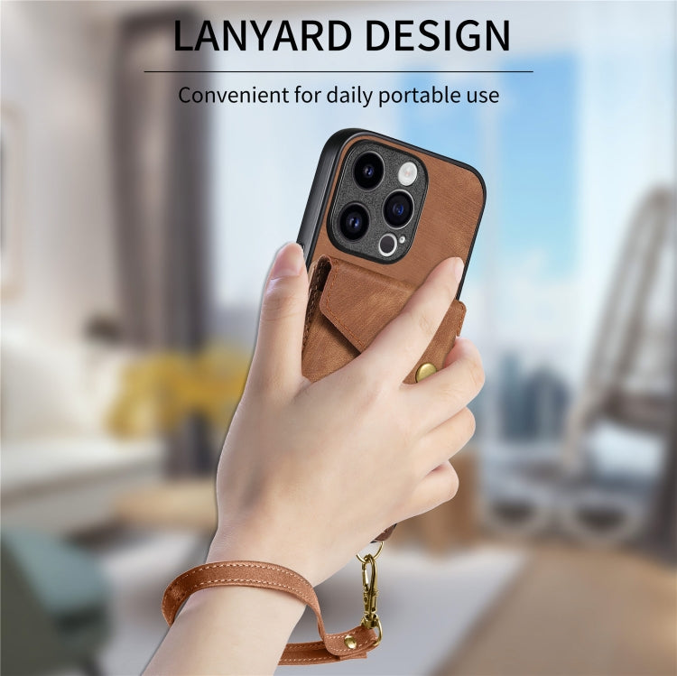 For iPhone 15 Pro Max Retro Card Wallet Fold Leather Phone Case with Strap(Brown) - HoMEdemic™ 