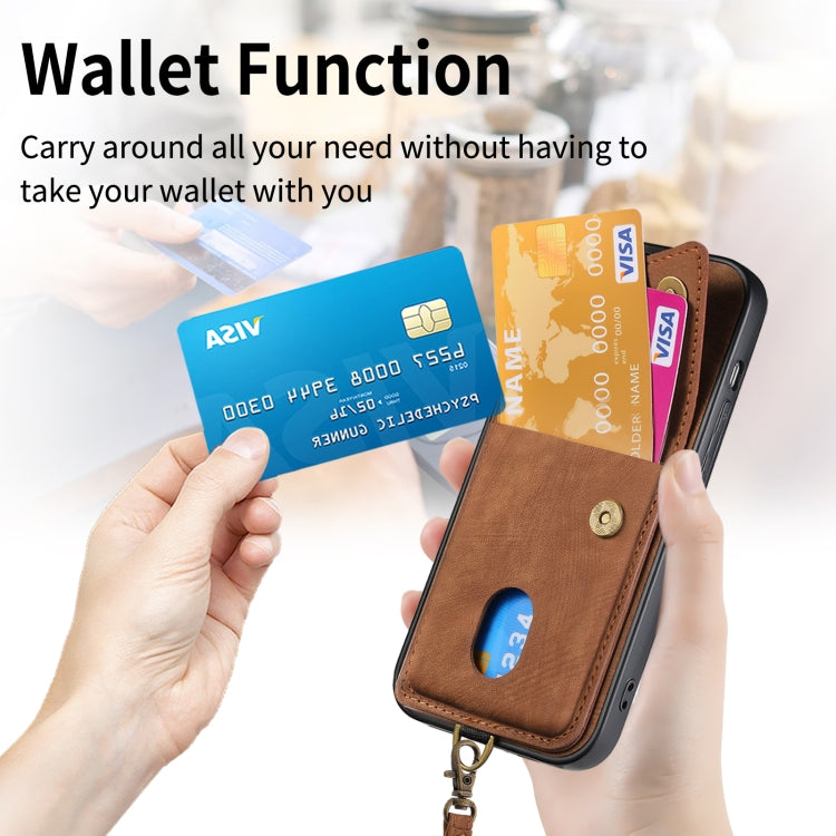 For iPhone 15 Pro Max Retro Card Wallet Fold Leather Phone Case with Strap(Brown) - HoMEdemic™ 