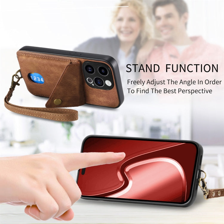 For iPhone 15 Pro Max Retro Card Wallet Fold Leather Phone Case with Strap(Brown) - HoMEdemic™ 