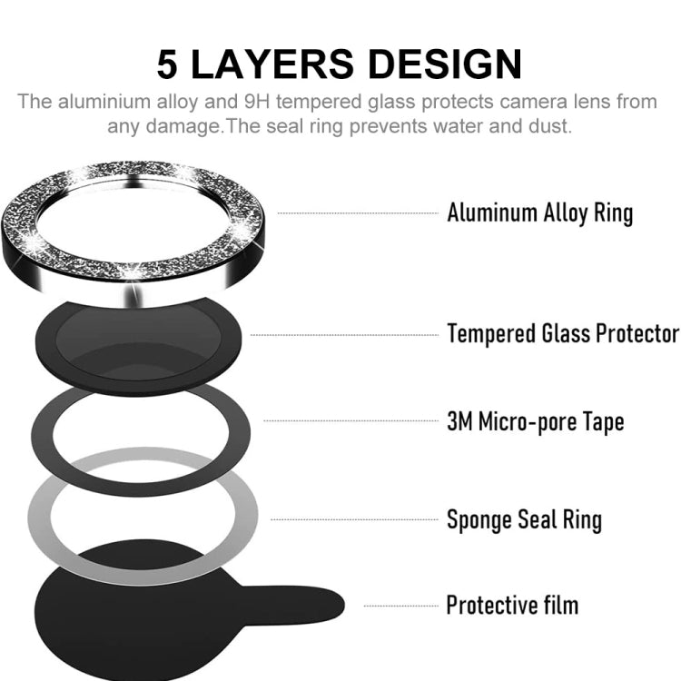 For iPhone 15 / 15 Plus ENKAY Hat-Prince Glitter Rear Lens Aluminium Alloy Tempered Glass Film(Black) - HoMEdemic™ 
