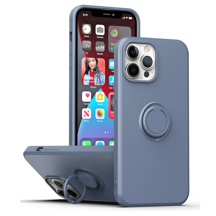 For iPhone 15 Pro Max Ring Kickstand Silicone Phone Case(Blue Gray) - HoMEdemic™ 