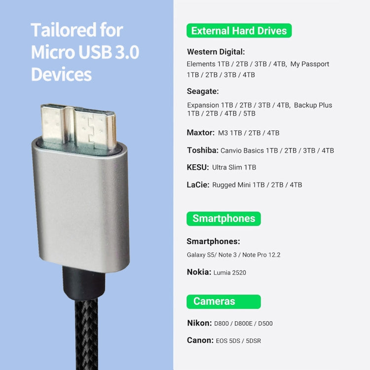 JUNSUNMAY USB 3.0 Male to Micro-B Cord Cable Compatible with Samsung Camera Hard Drive, Length:2m - HoMEdemic™ 