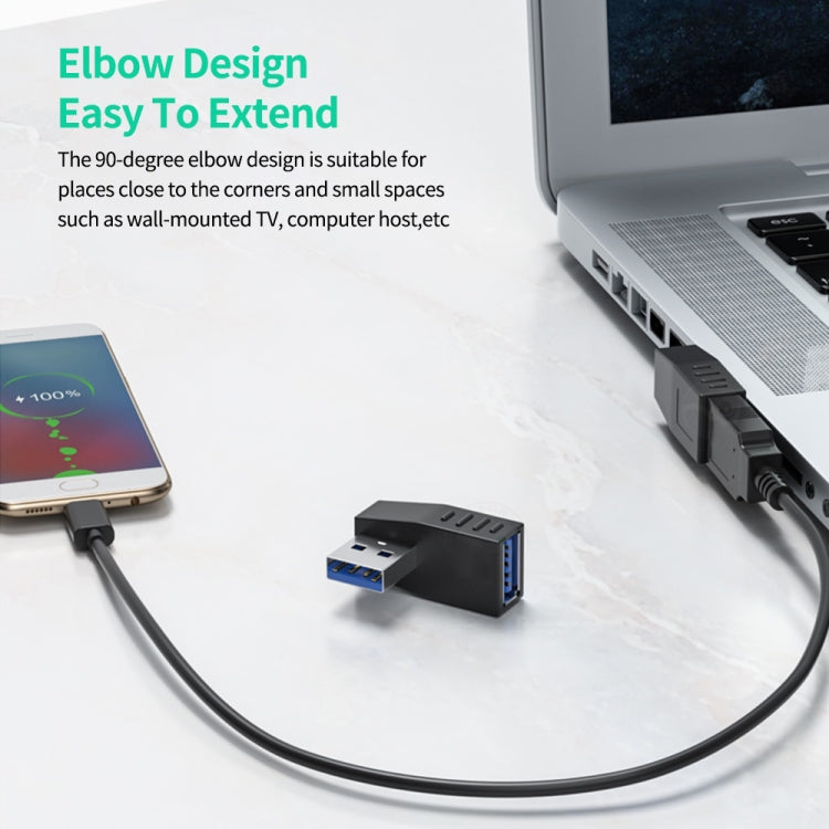 ENKAY USB 3.0 Adapter 90 Degree Angle Male to Female Combo Coupler Extender Connector, Angle:Horizontal Right - HoMEdemic™ 