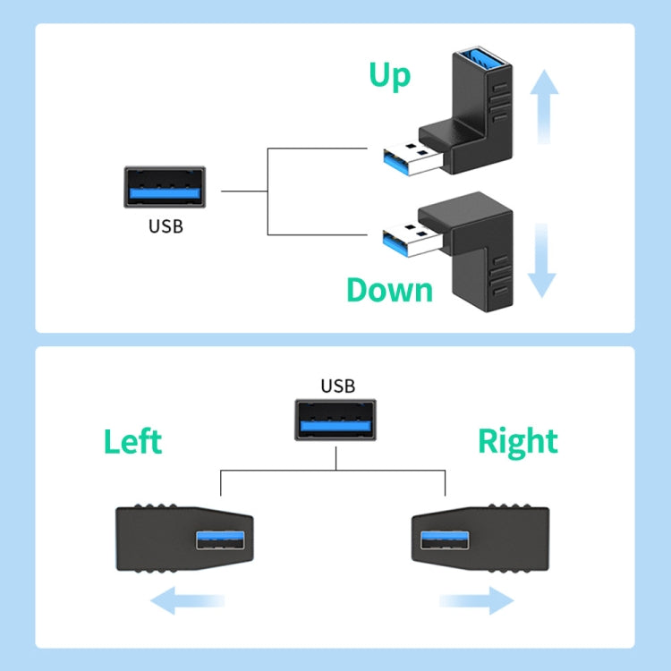 ENKAY USB 3.0 Adapter 90 Degree Angle Male to Female Combo Coupler Extender Connector, Angle:Horizontal Left - HoMEdemic™ 