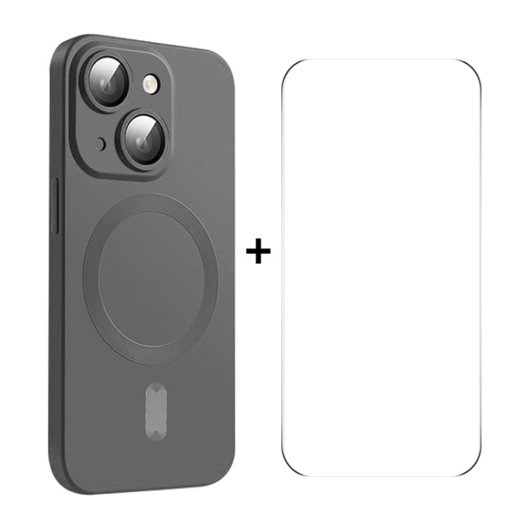For iPhone 15 ENKAY MagSafe Matte TPU Phone Case with Lens Film & Screen Glass Film(Dark Grey) - HoMEdemic™ 