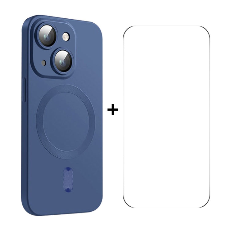For iPhone 15 ENKAY MagSafe Matte TPU Phone Case with Lens Film & Screen Glass Film(Dark Blue) - HoMEdemic™ 