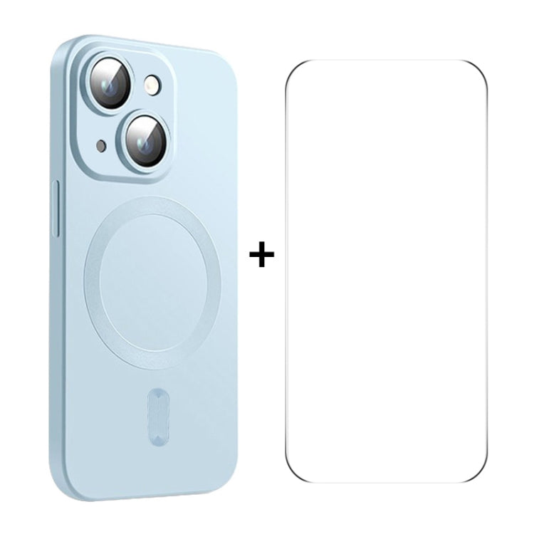 For iPhone 15 ENKAY MagSafe Matte TPU Phone Case with Lens Film & Screen Glass Film(Blue) - HoMEdemic™ 