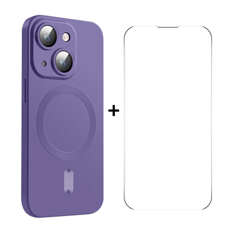 For iPhone 15 ENKAY MagSafe Matte TPU Phone Case with Lens Film & Screen Glass Film(Purple) - HoMEdemic™ 