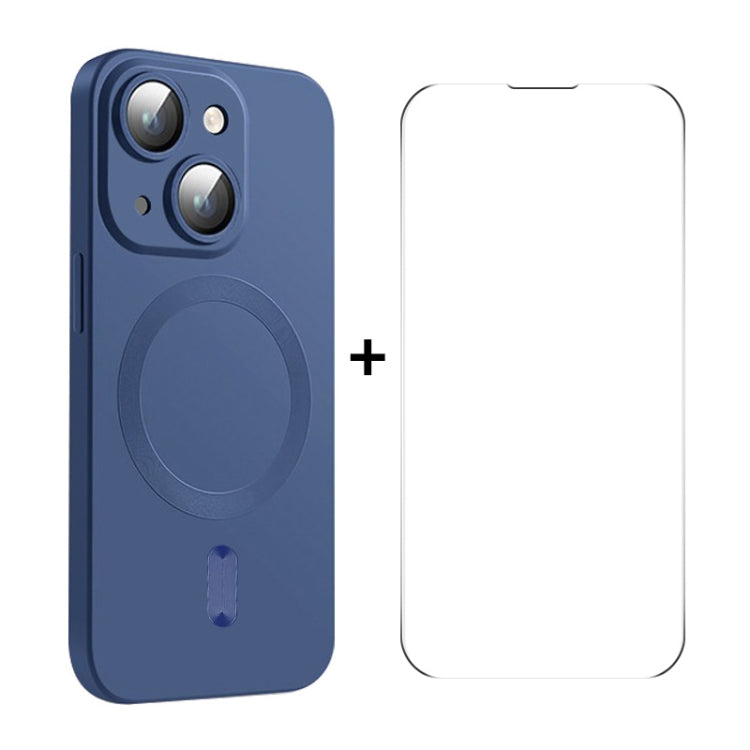 For iPhone 14 Plus ENKAY MagSafe Matte TPU Phone Case with Lens Film & Screen Glass Film(Dark Blue) - HoMEdemic™ 