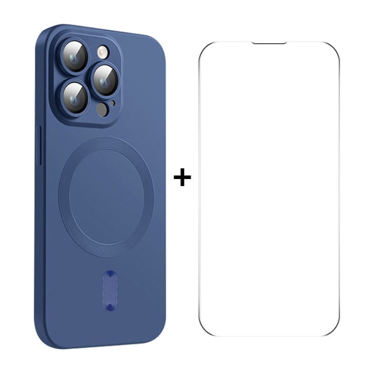 For iPhone 14 Pro ENKAY MagSafe Matte TPU Phone Case with Lens Film & Screen Glass Film(Dark Blue) - HoMEdemic™ 