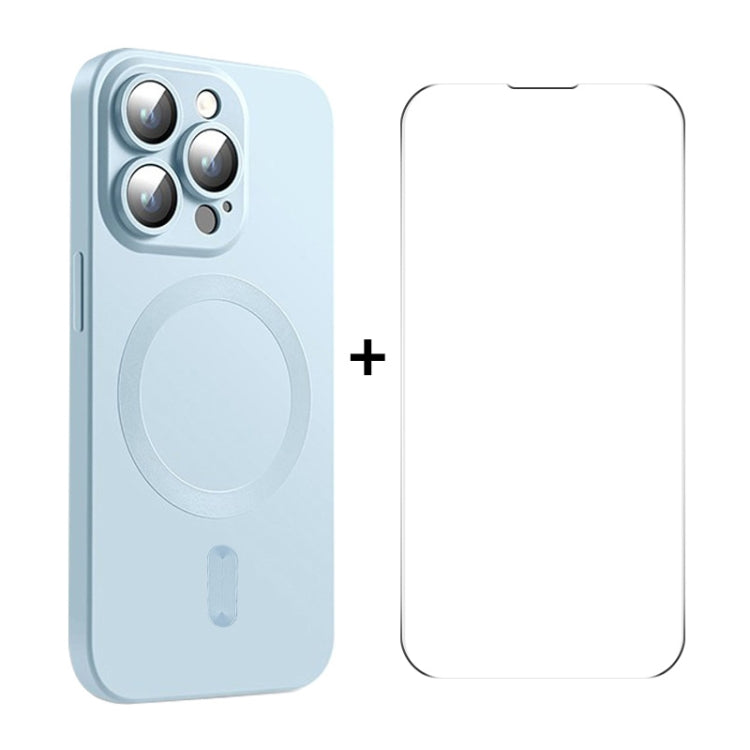 For iPhone 14 Pro ENKAY MagSafe Matte TPU Phone Case with Lens Film & Screen Glass Film(Blue) - HoMEdemic™ 