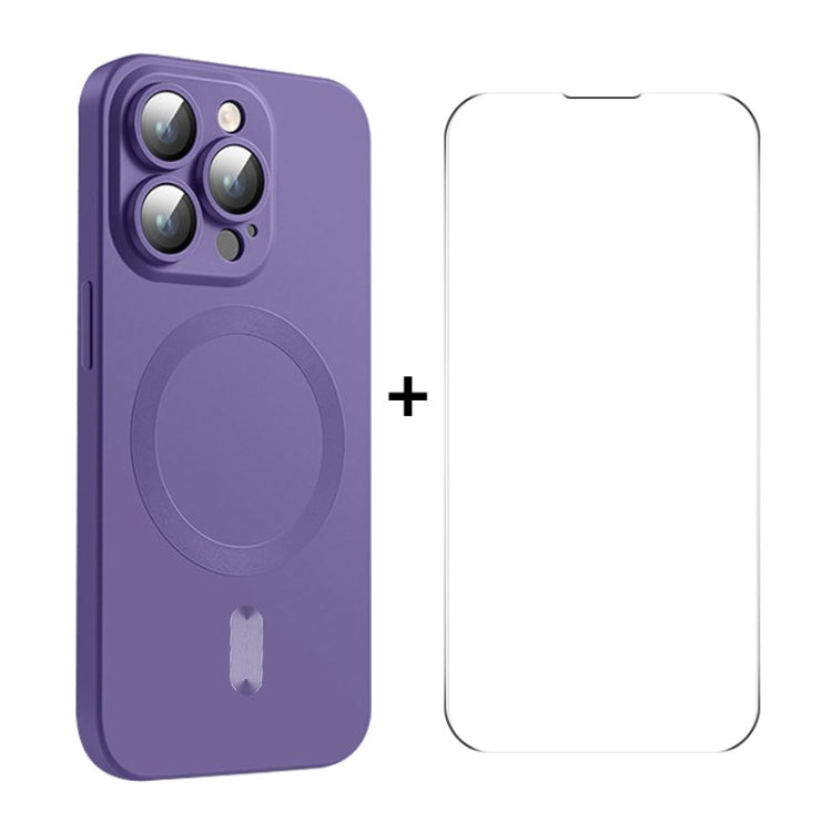 For iPhone 14 Pro ENKAY MagSafe Matte TPU Phone Case with Lens Film & Screen Glass Film(Purple) - HoMEdemic™ 
