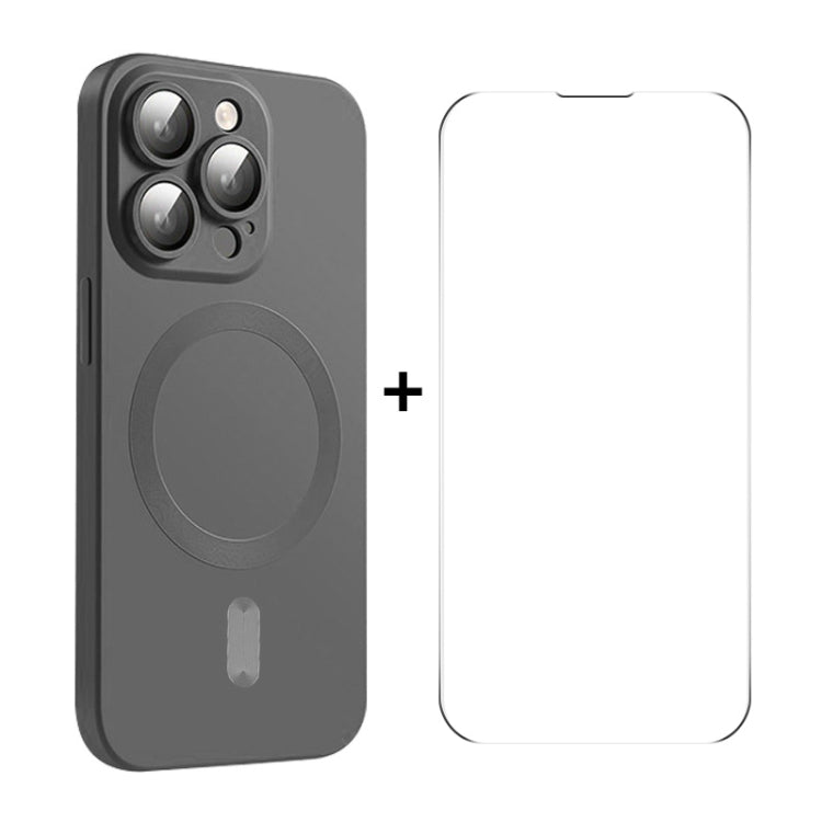For iPhone 14 Pro Max ENKAY MagSafe Matte TPU Phone Case with Lens Film & Screen Glass Film(Dark Grey) - HoMEdemic™ 