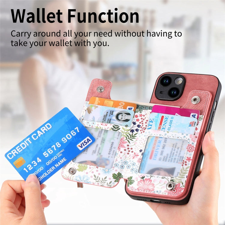 For iPhone 15 Pro Retro Painted Zipper Wallet Back Phone Case(pink) - HoMEdemic™ 