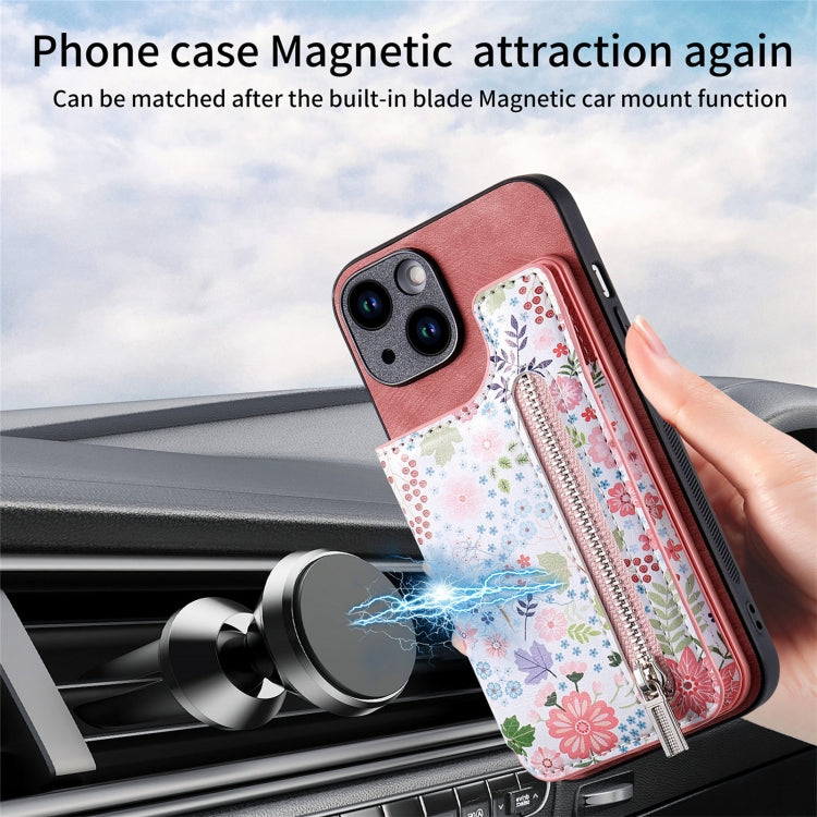 For iPhone 15 Pro Retro Painted Zipper Wallet Back Phone Case(pink) - HoMEdemic™ 