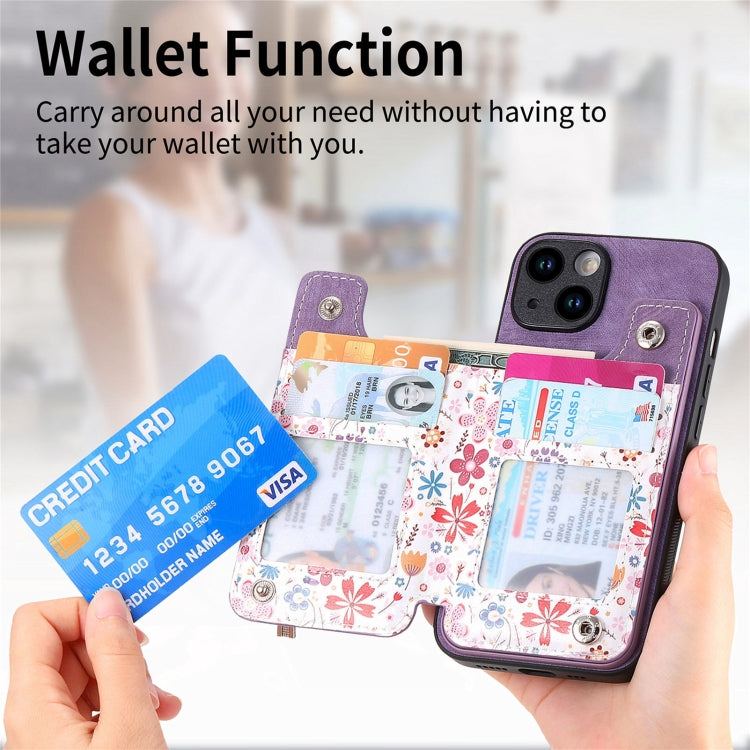 For iPhone 15 Pro Retro Painted Zipper Wallet Back Phone Case(Purple) - HoMEdemic™ 