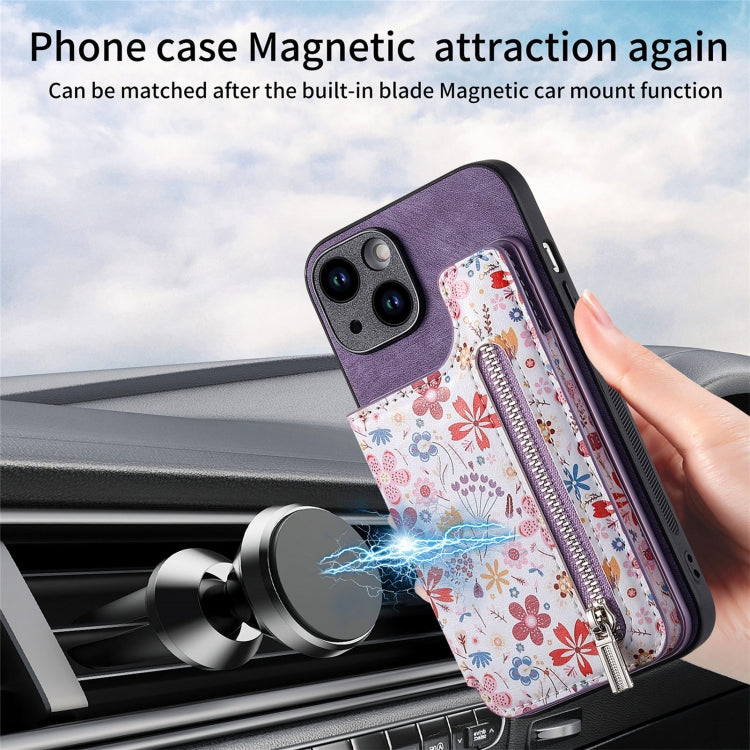 For iPhone 15 Pro Retro Painted Zipper Wallet Back Phone Case(Purple) - HoMEdemic™ 