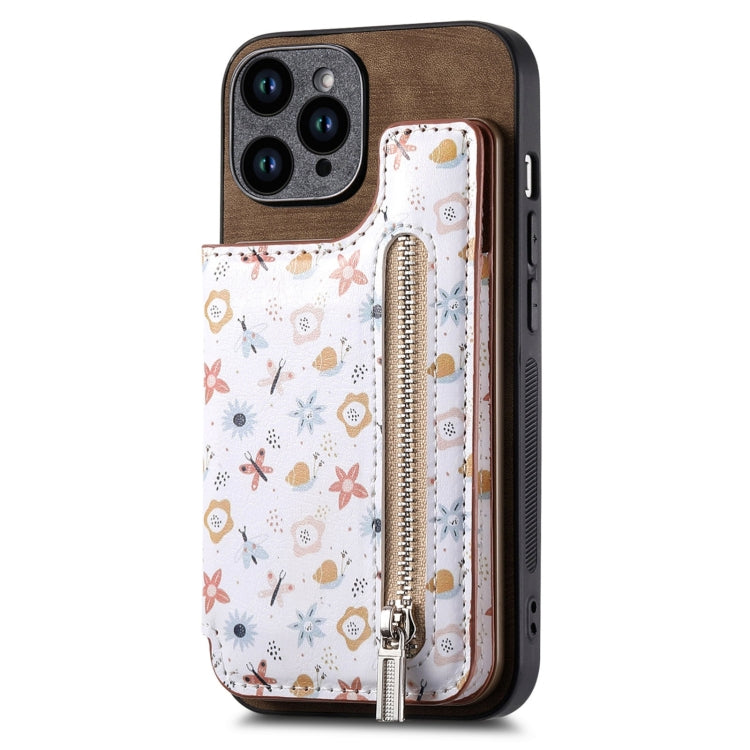 For iPhone 15 Pro Retro Painted Zipper Wallet Back Phone Case(Brown) - HoMEdemic™ 
