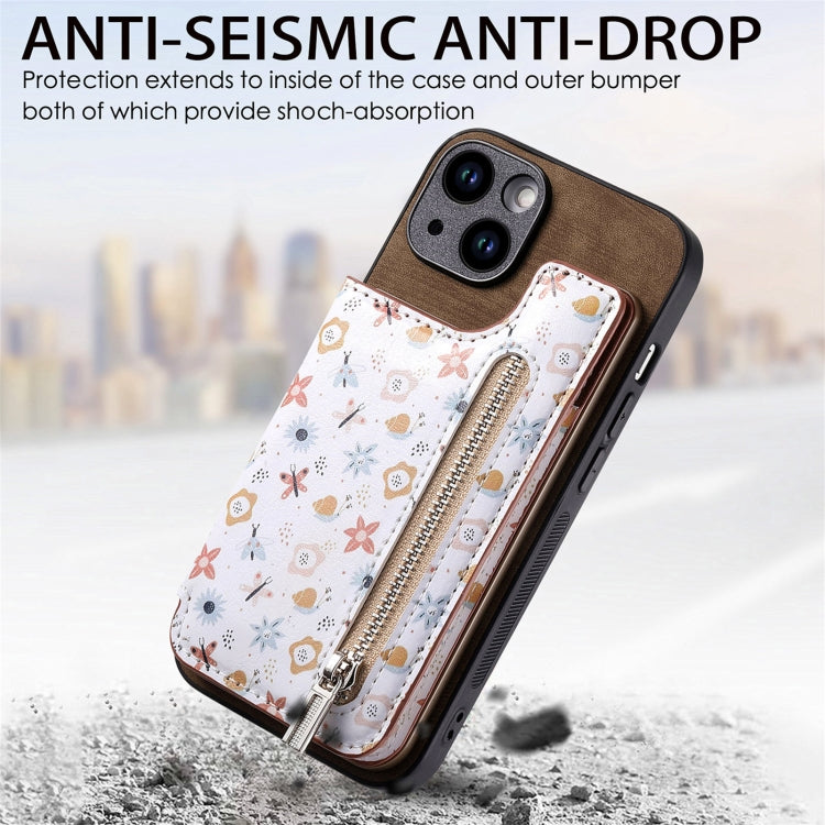 For iPhone 15 Pro Retro Painted Zipper Wallet Back Phone Case(Brown) - HoMEdemic™ 