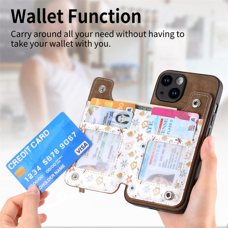 For iPhone 15 Pro Retro Painted Zipper Wallet Back Phone Case(Brown) - HoMEdemic™ 