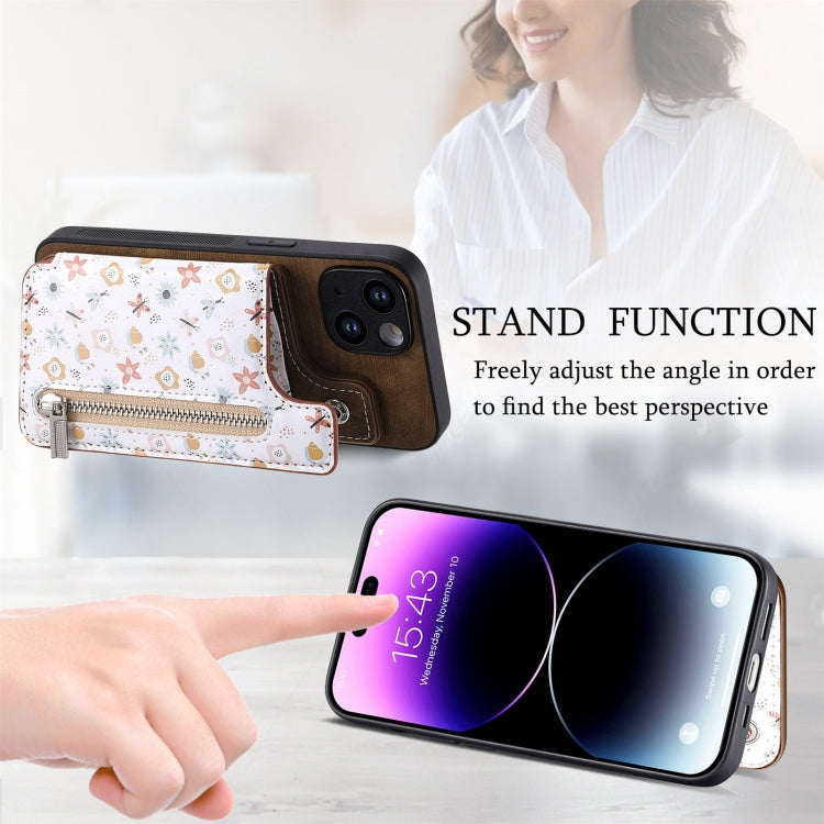 For iPhone 15 Pro Retro Painted Zipper Wallet Back Phone Case(Brown) - HoMEdemic™ 
