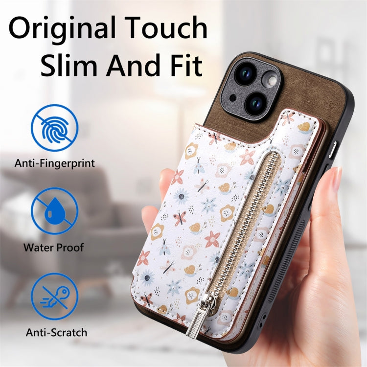 For iPhone 15 Pro Retro Painted Zipper Wallet Back Phone Case(Brown) - HoMEdemic™ 