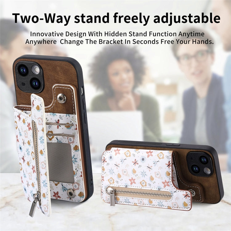 For iPhone 15 Pro Retro Painted Zipper Wallet Back Phone Case(Brown) - HoMEdemic™ 