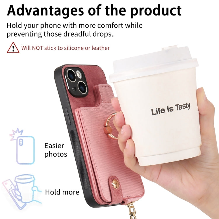 For iPhone 15 Pro Cross Leather Ring Vertical Zipper Wallet Back Phone Case(Pink) - HoMEdemic™ 
