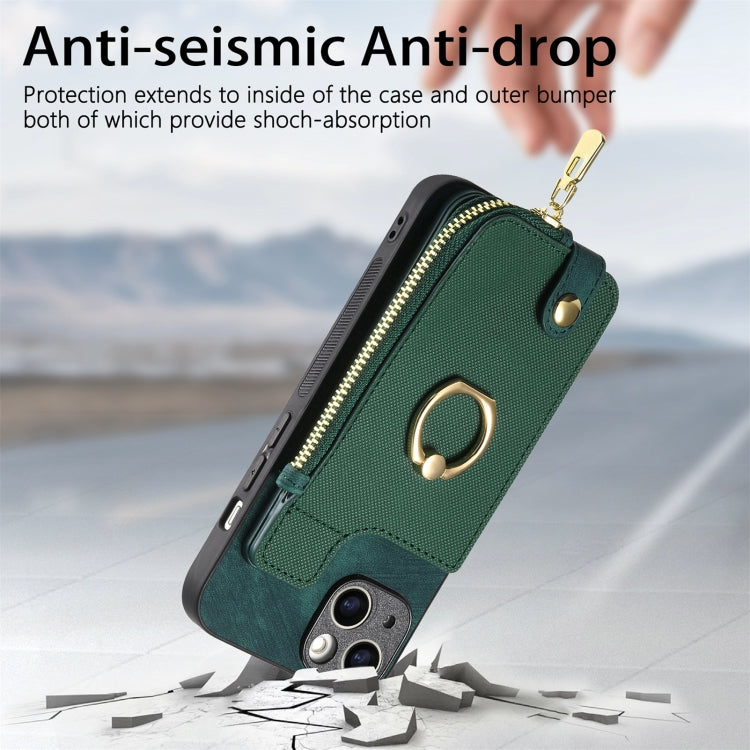For iPhone 15 Pro Cross Leather Ring Vertical Zipper Wallet Back Phone Case(Green) - HoMEdemic™ 