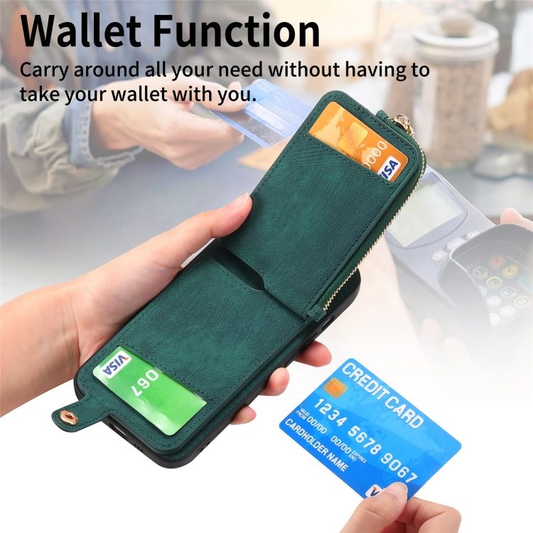 For iPhone 15 Pro Cross Leather Ring Vertical Zipper Wallet Back Phone Case(Green) - HoMEdemic™ 