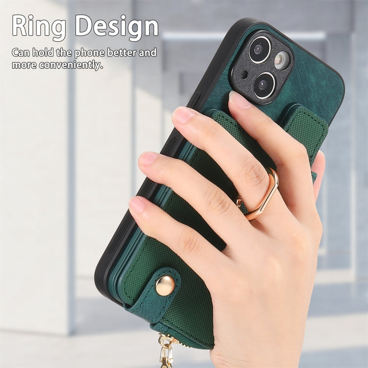 For iPhone 15 Pro Cross Leather Ring Vertical Zipper Wallet Back Phone Case(Green) - HoMEdemic™ 