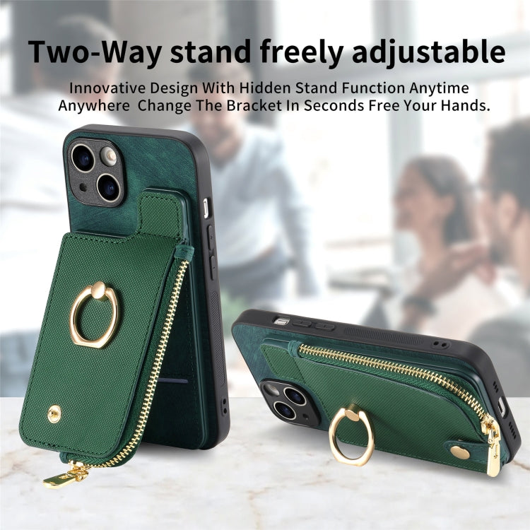 For iPhone 15 Pro Cross Leather Ring Vertical Zipper Wallet Back Phone Case(Green) - HoMEdemic™ 