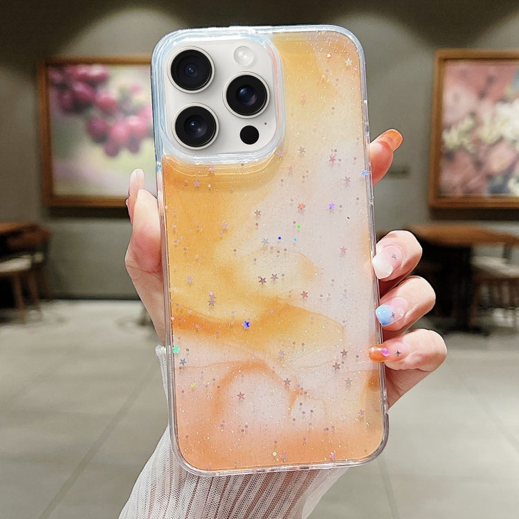 For iPhone 15 Pro Ink Smudged Glitter TPU Phone Case(Yellow) - HoMEdemic™ 