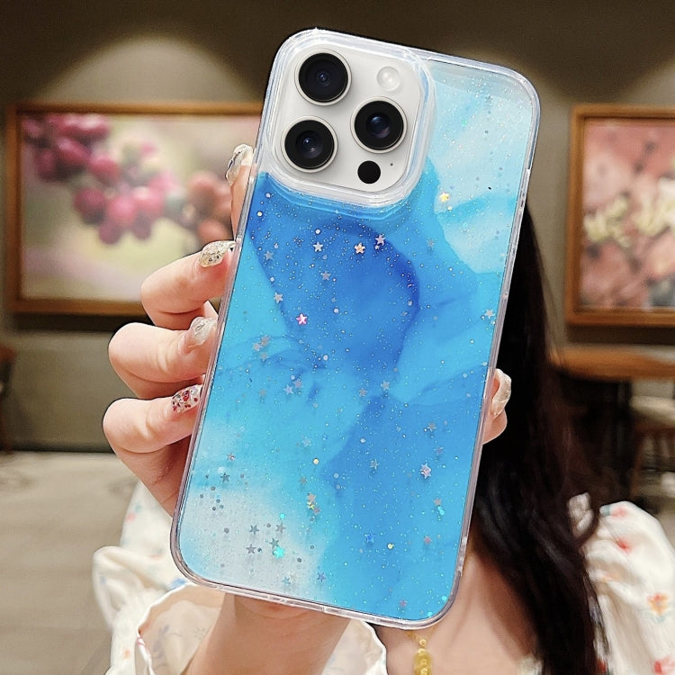 For iPhone 15 Pro Ink Smudged Glitter TPU Phone Case(Blue) - HoMEdemic™ 