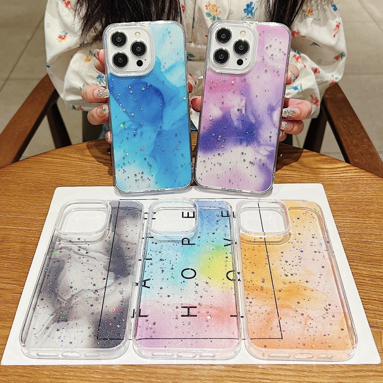 For iPhone 15 Pro Ink Smudged Glitter TPU Phone Case(Yellow) - HoMEdemic™ 