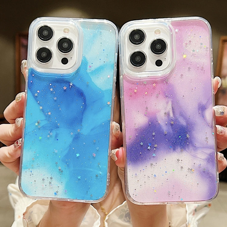 For iPhone 15 Pro Ink Smudged Glitter TPU Phone Case(Blue) - HoMEdemic™ 
