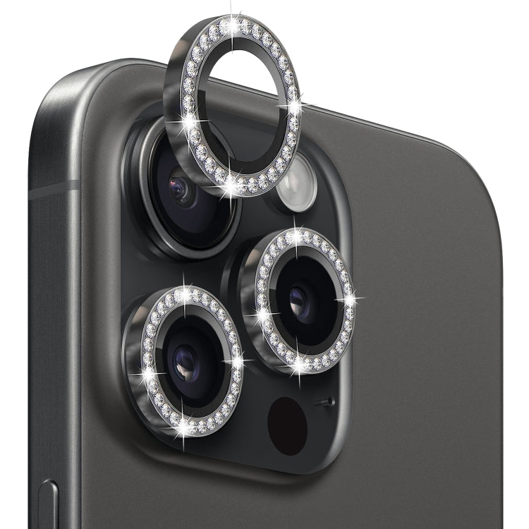 For iPhone 15 Pro / 15 Pro Max NORTHJO Camera Lens Protector Tempered Glass Metal Rhinestone Ring Film(Graphite) - HoMEdemic™ 