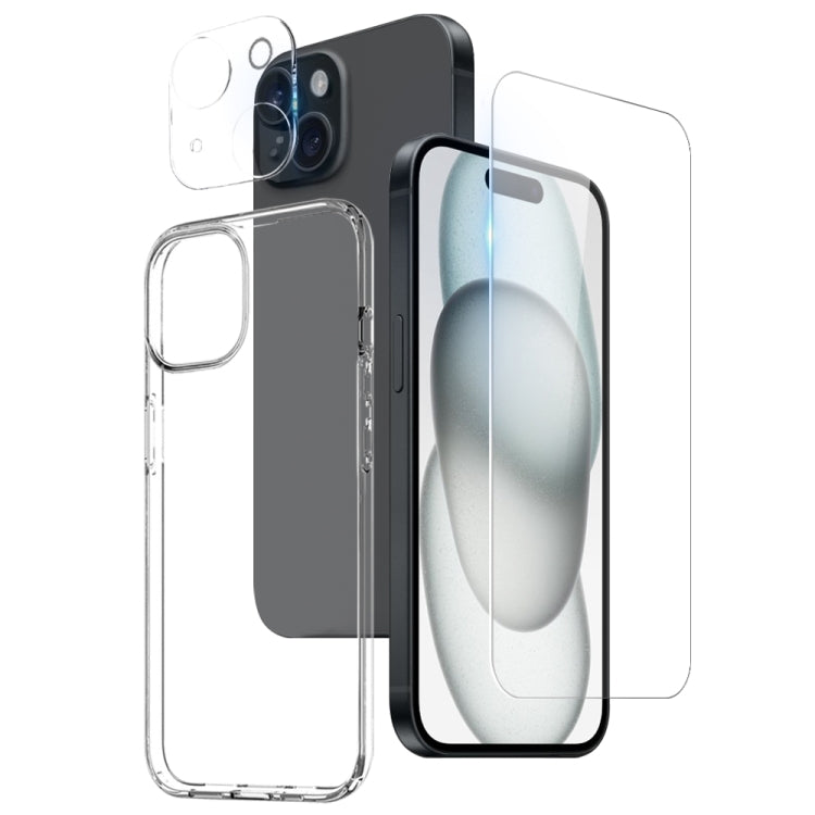 For iPhone 15 NORTHJO 3 in 1 TPU Phone Case with Screen Film and Lens Film(Clear) - HoMEdemic™ 