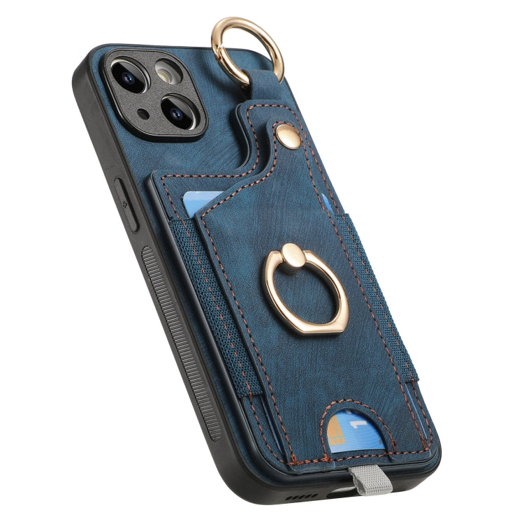 For iPhone 15 Pro Max Retro Skin-feel Ring Card Bag Phone Case with Hang Loop(Blue) - HoMEdemic™ 