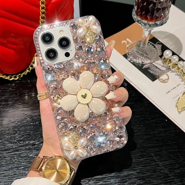 For iPhone 15 Pro Max Sunflower Holder Hand-set Diamond PC Phone Case(Pink) - HoMEdemic™ 