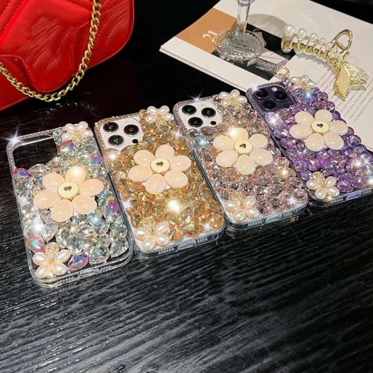 For iPhone 15 Pro Max Sunflower Holder Hand-set Diamond PC Phone Case(Gold) - HoMEdemic™ 