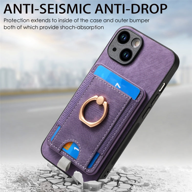 For iPhone 15 Pro Retro Splitable Magnetic Card Bag Leather Phone Case(Purple) - HoMEdemic™ 