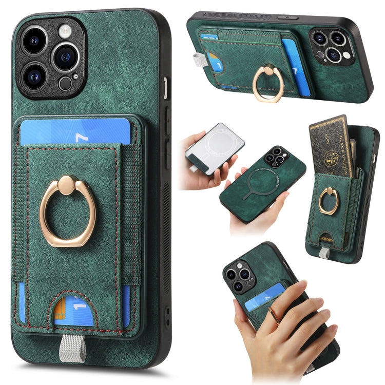 For iPhone 15 Pro Max Retro Splitable Magnetic Card Bag Leather Phone Case(Green) - HoMEdemic™ 
