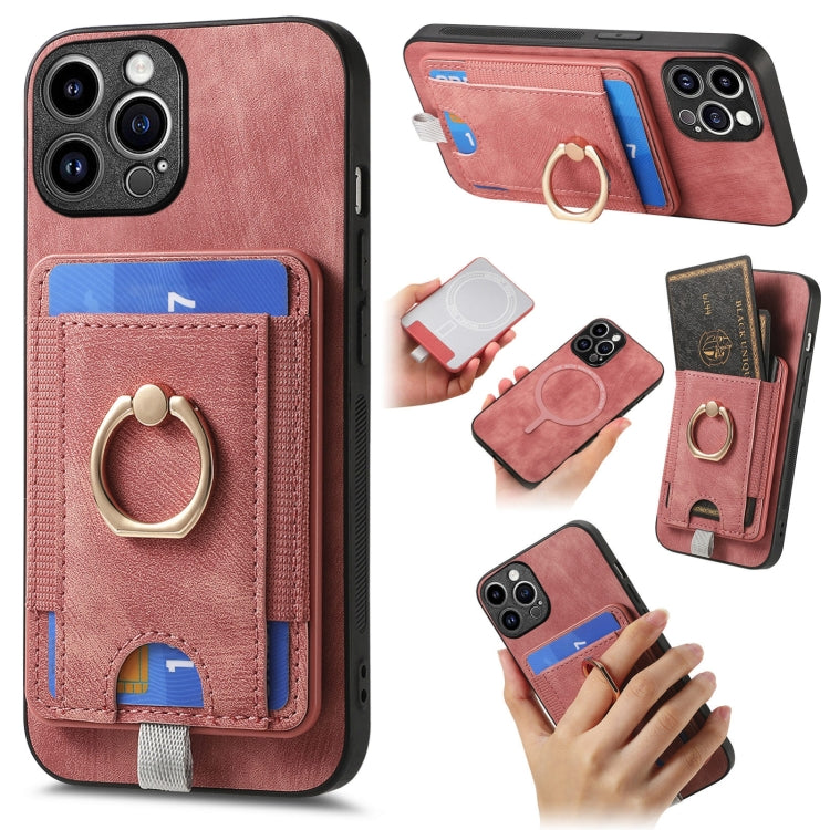 For iPhone 15 Pro Max Retro Splitable Magnetic Card Bag Leather Phone Case(Pink) - HoMEdemic™ 