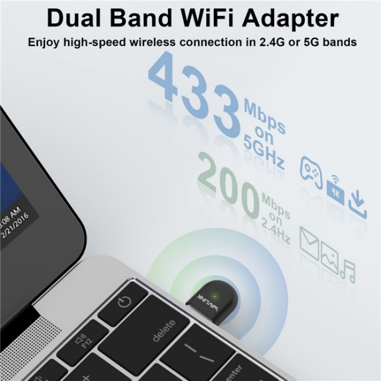 WAVLINK WN691A1F 5GHz / 2.4GHz Wireless Dongle AC650 USB 2.0 WiFi Adapter - HoMEdemic™ 