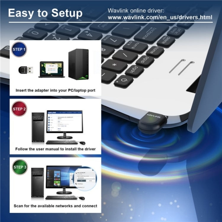 WAVLINK WN691A1F 5GHz / 2.4GHz Wireless Dongle AC650 USB 2.0 WiFi Adapter - HoMEdemic™ 