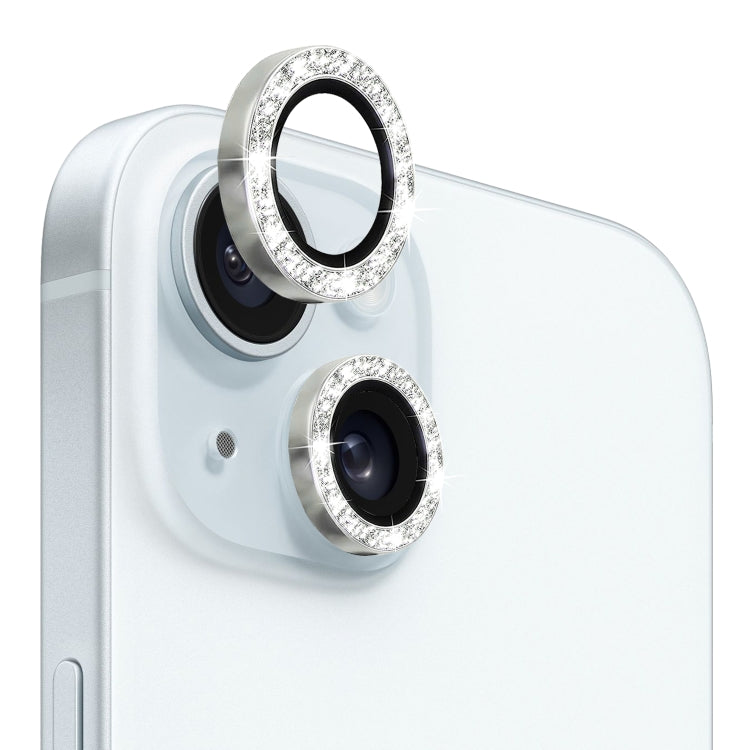 For iPhone 15 / 15 Plus NORTHJO Camera Lens Protector Tempered Glass Bling Glitter Metal Ring Film(Silver) - HoMEdemic™ 