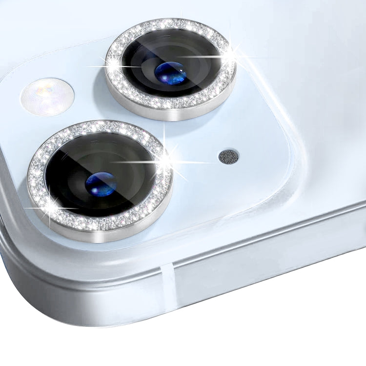 For iPhone 15 / 15 Plus NORTHJO Camera Lens Protector Tempered Glass Bling Glitter Metal Ring Film(Silver) - HoMEdemic™ 