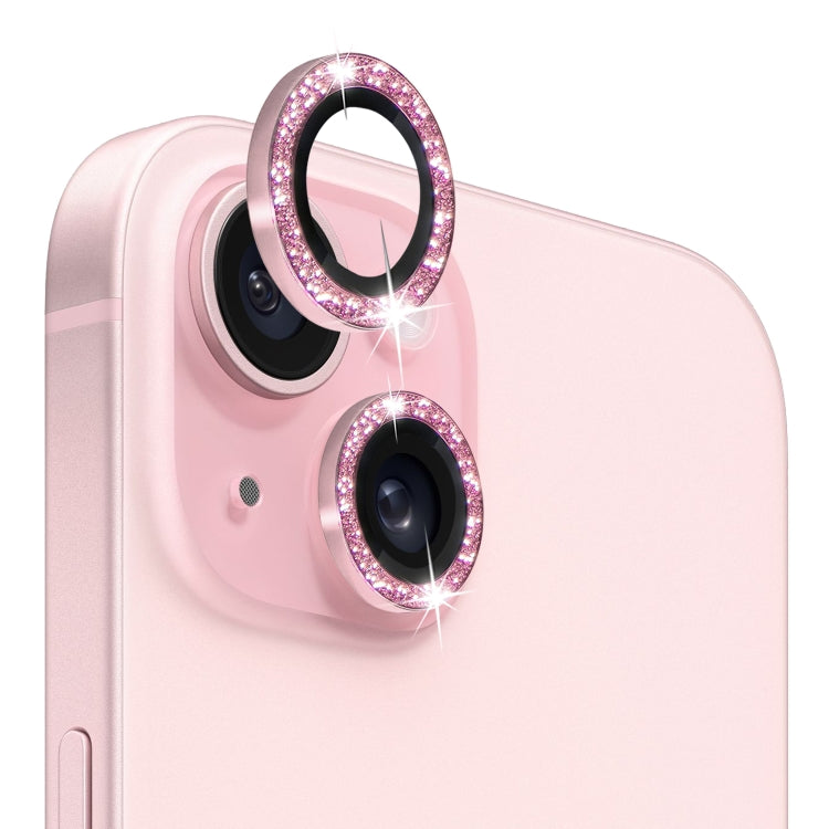 For iPhone 15 / 15 Plus NORTHJO Camera Lens Protector Tempered Glass Bling Glitter Metal Ring Film(Pink) - HoMEdemic™ 
